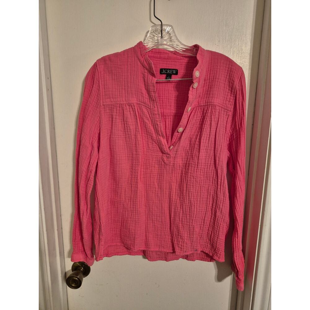J. Crew Pink Gauze Long-Sleeve Popover Blouse